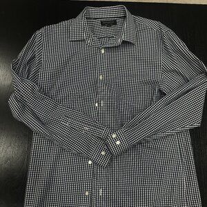 Banana Republic Non-Iron Slim Fit Dress Shirt Men’s Large L Navy Gingham Check